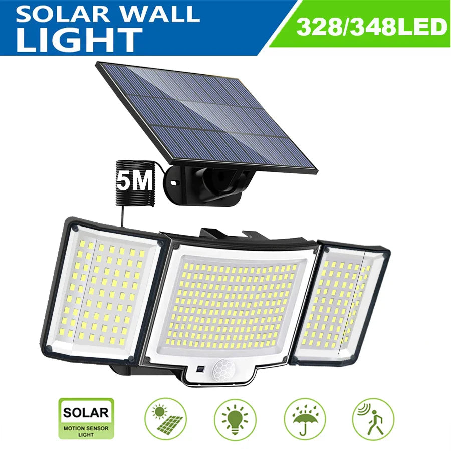 Afralia™ Solar Motion Sensor Wall Lamp 328/348 LED Remote Flood Light IP65 Waterproof