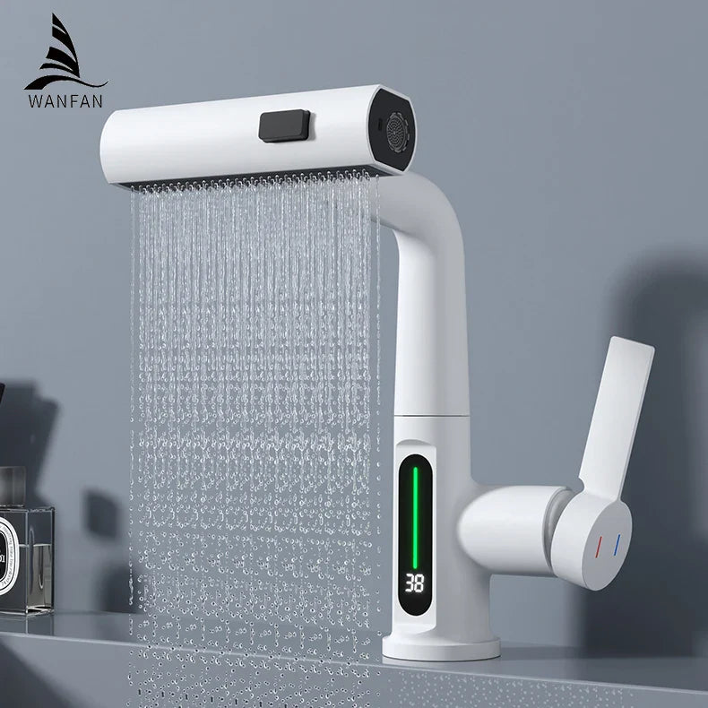 Afralia™ Smart Temp Faucet: Digital Display Pull Out Sprayer Tap for Hot/Cold Washbasin