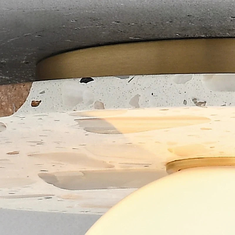 Afralia™ Terrazzo Stone LED Ceiling Light with White Glass Ball - Wabi Sabi Flush Mount