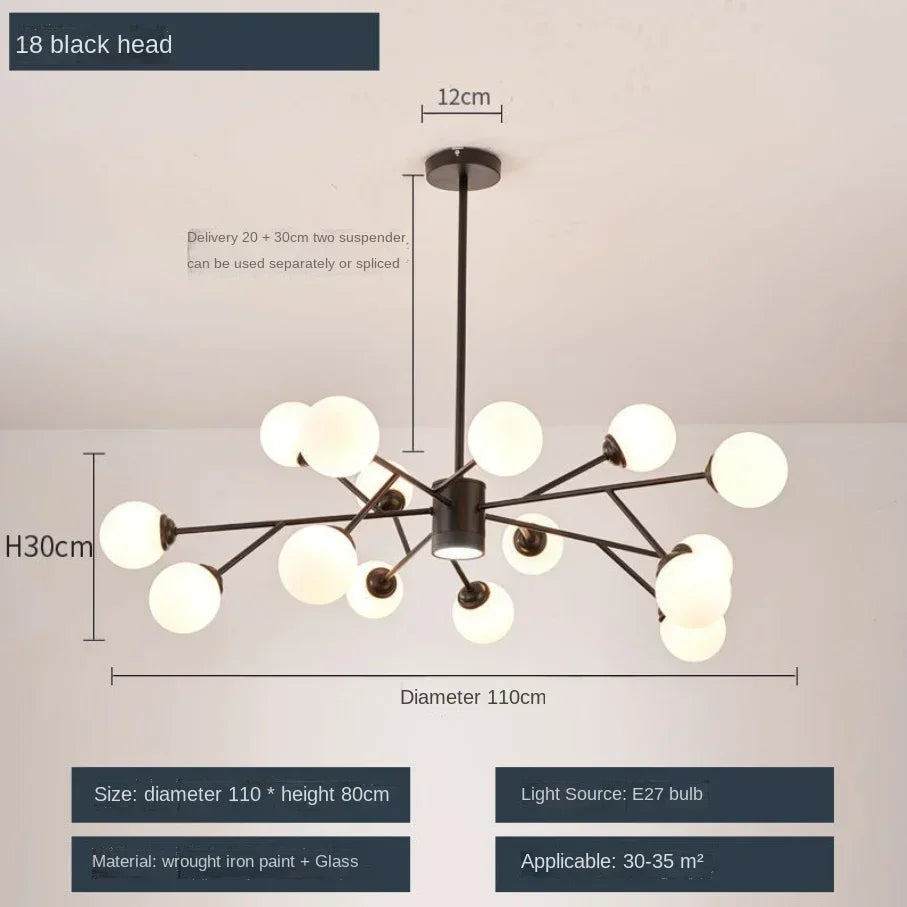 Afralia™ Glass Ball Ceiling Chandelier for Bedroom Dining Living Room Lighting