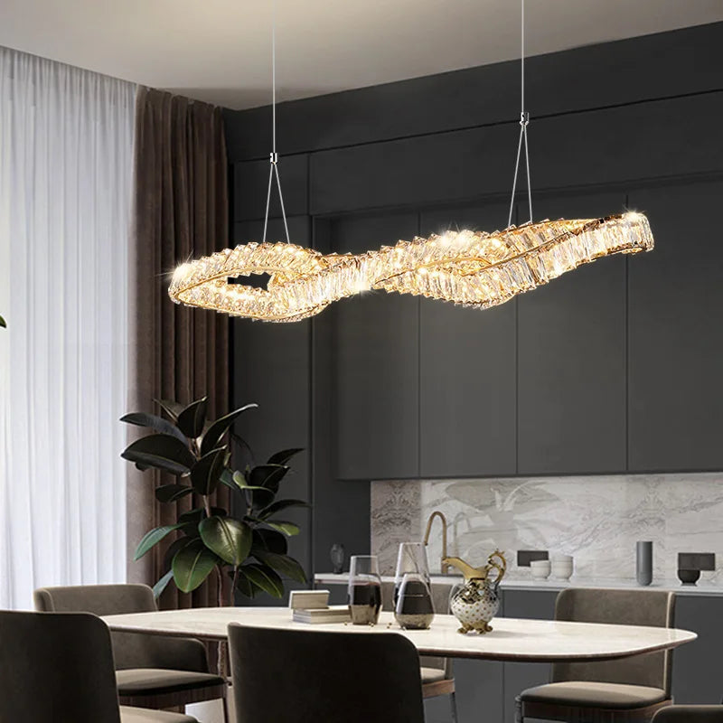 Afralia™ Gold Metal Crystal Pendant Light Luxury Dimmable LED Hanging Lamp