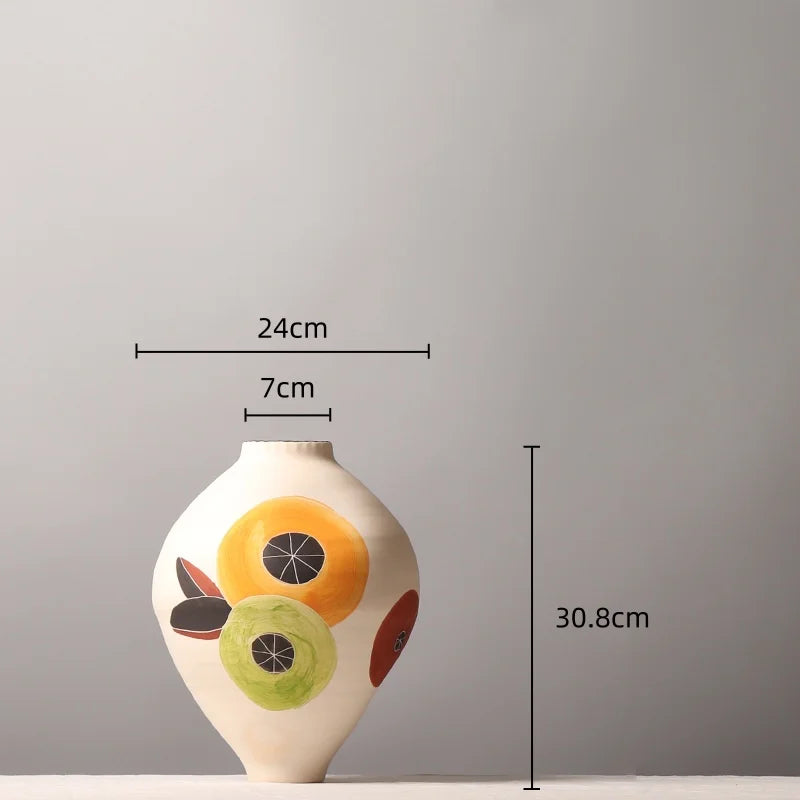 Afralia™ Hand-painted Coffee Beans Ceramic Vase - Colorful Flower Arrangement Bottle