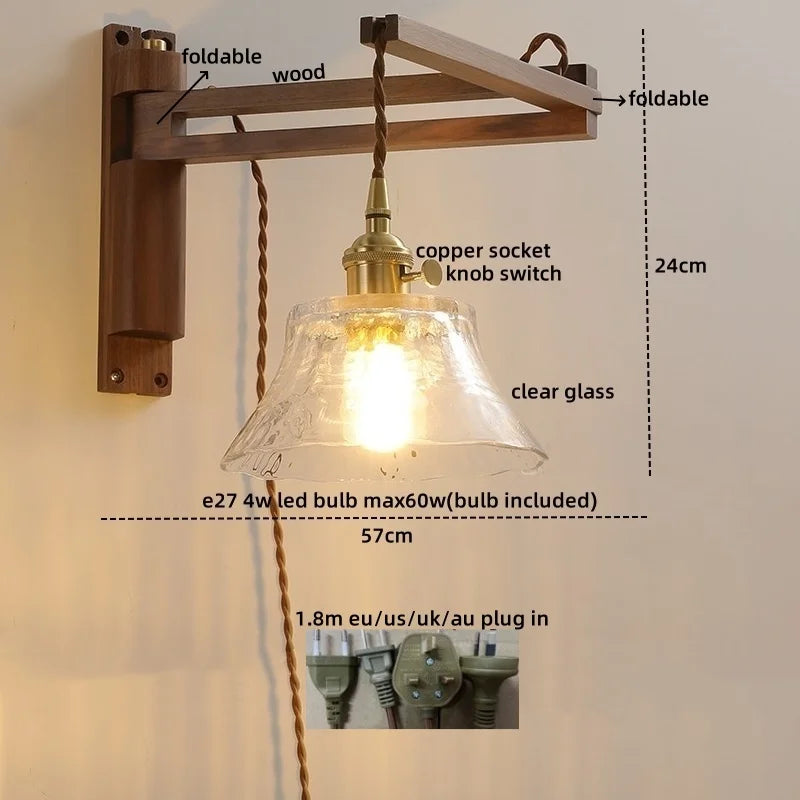Afralia™ Walnut Copper LED Wall Lights - Modern Bedroom Balcony Living Room Decor