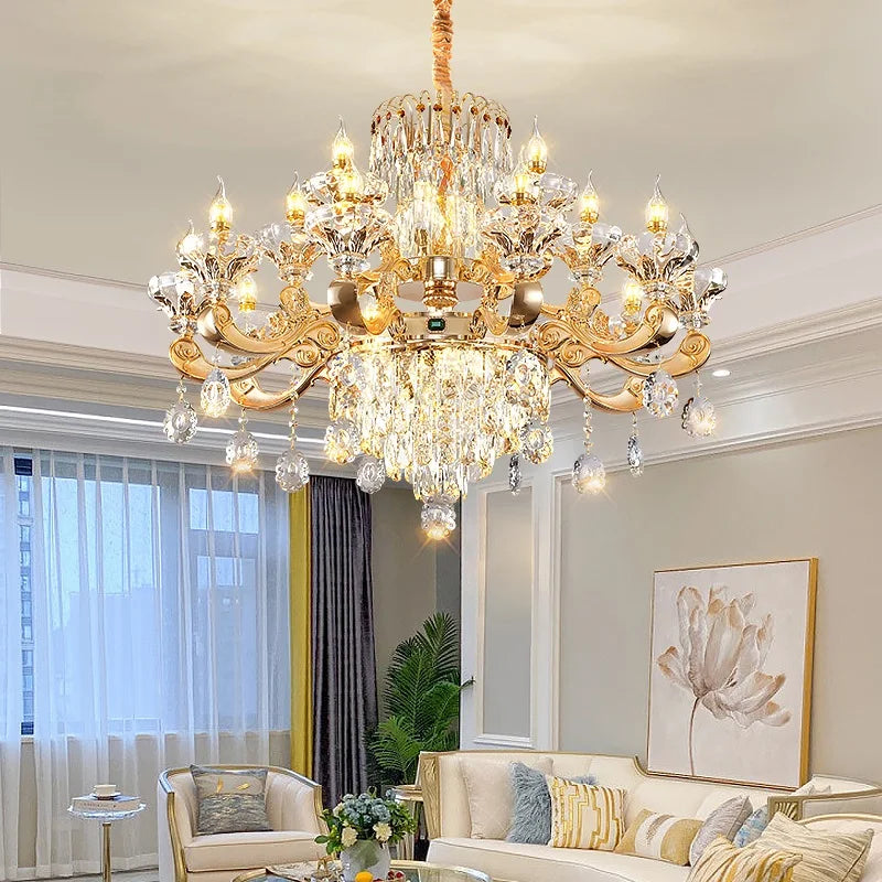 Afralia™ Elegant Duplex Crystal Chandelier for Villa Living Room & Hotel Lobby