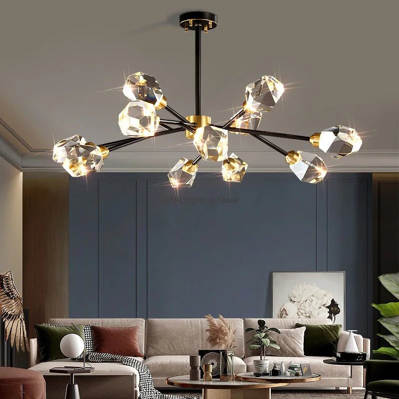 Afralia™ Black Gold Crystal Chandelier LED Light for Luxury Home Decor