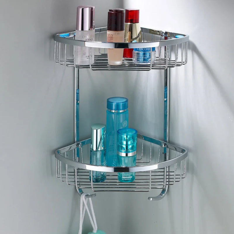 Afralia™ Stainless Steel Corner Bathroom Shelf Shower Caddy Rack - Chrome Finish