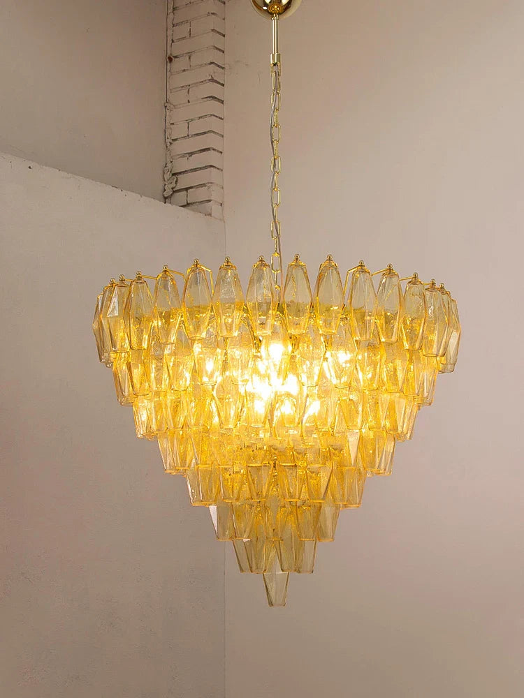 Afralia™ Amber Glass LED Ceiling Chandelier for Villa Living Room