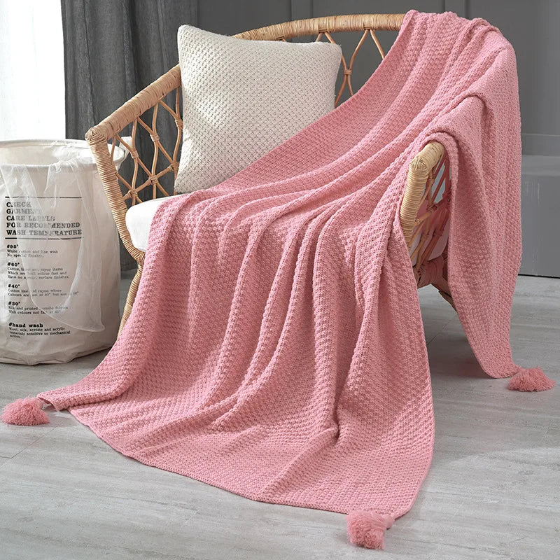 Afralia™ Knitted Sofa Throw Blanket with Fringe Yarn