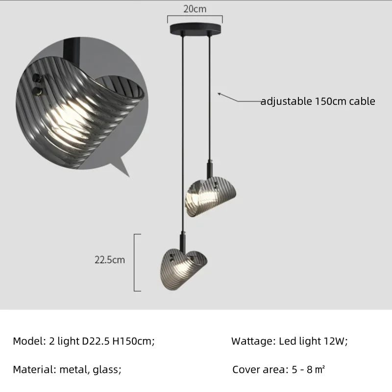 Afralia™ Smoky Gray Glass Chandelier LED Pendant Light for Luxe Dining Room