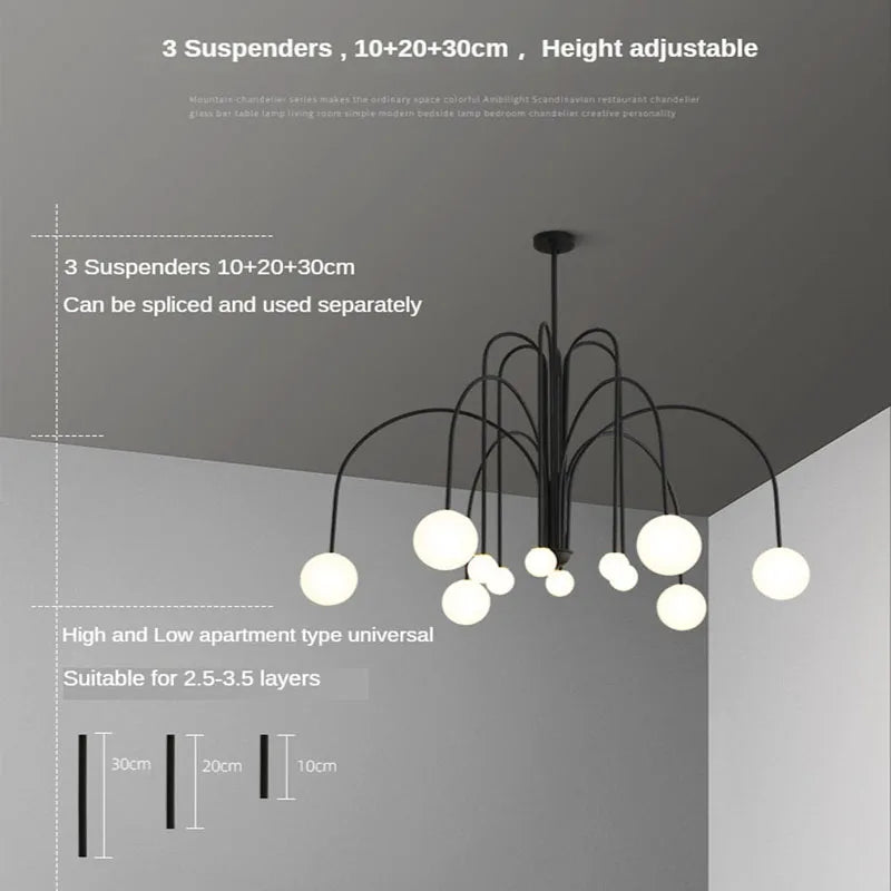 Afralia™ Glass Ball Chandelier: Modern Living Room Dining Kitchen Light Fixtures