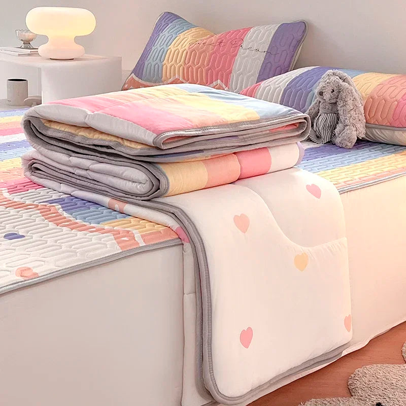 Afralia™ Summer Cooling Blanket Set - Queen Size Quilt, Latex Bed Sheet, Pillowcase