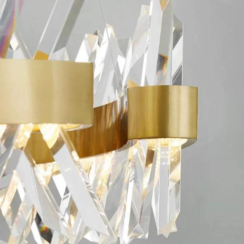 Afralia™ Modern Crystal Pendant Light Semi Round Design for Living Room, Suspension Lamp
