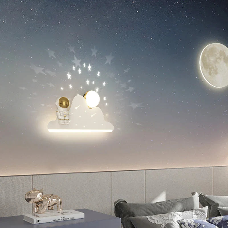 Afralia™ Astronaut Moon Wall Lamp for Children's Bedroom with Simple Modern Design