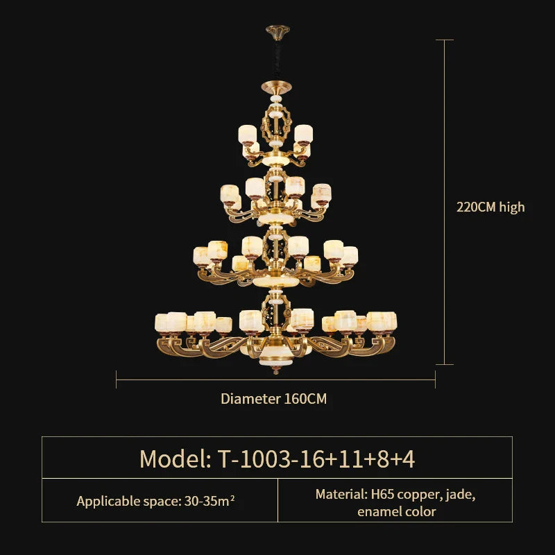 Afralia™ Zinc Alloy Chandelier with Jade Crystal Accent for Duplex Building Living Room