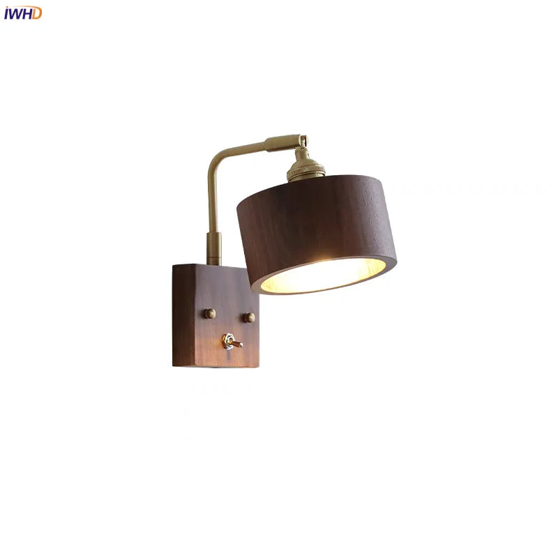 Afralia™ Walnut Wood LED Wall Sconce Vintage Copper Toggle Switch Light