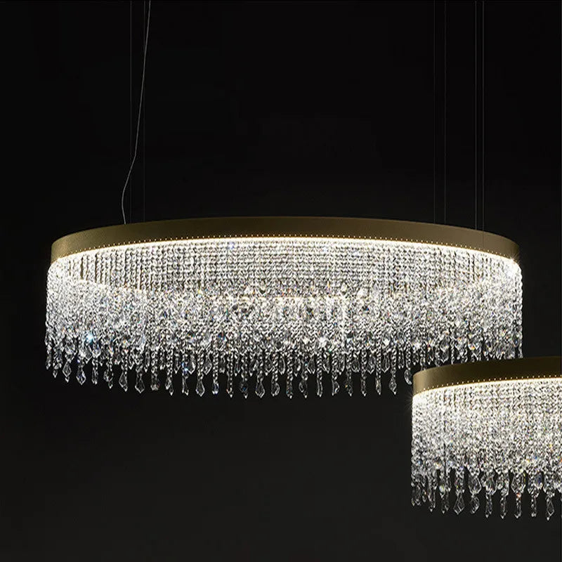 Afralia™ Steel LED Pendant Lights with Dimmable K9 Crystals - Luxurious Hanging Lamp