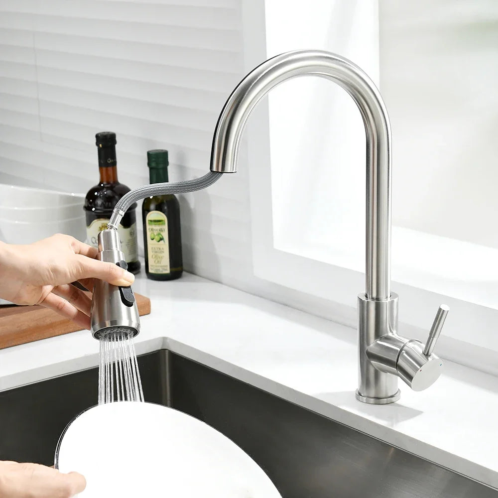 Afralia™ Black Single Handle Pull Out Kitchen Faucet Swivel 360 Degree Water Mixer Tap