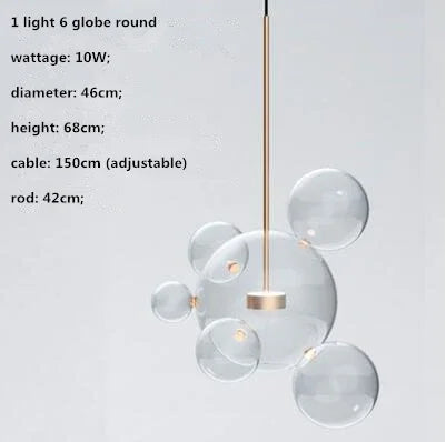 Afralia™ Modern Clear Glass Globe LED Pendant Light - Micky Copper Hanging Lamp
