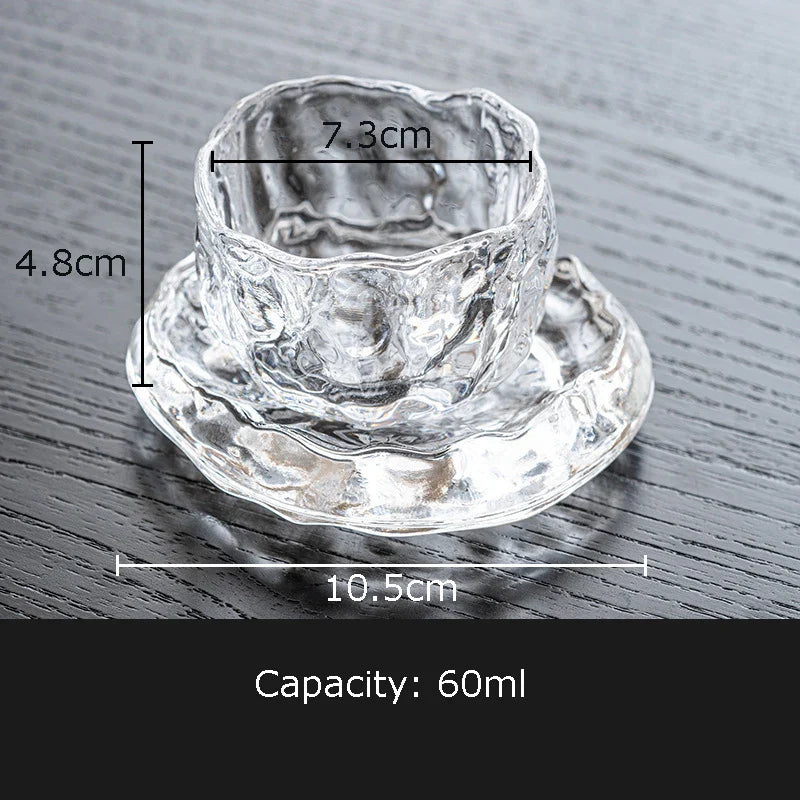 Afralia™ Pink Glass Tea Cups with Saucer Set for Afternoon Tea or Coffee