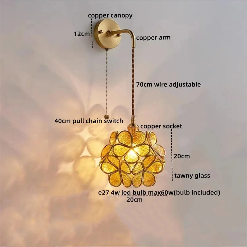 Afralia™ Copper Glass LED Wall Sconce Pull Chain Switch - Modern Stair Light Fixtures