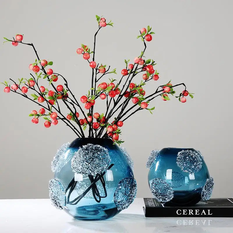 Blue Glass Vase with Medusa Embossed Design | Afralia™ Home Decor Vase
