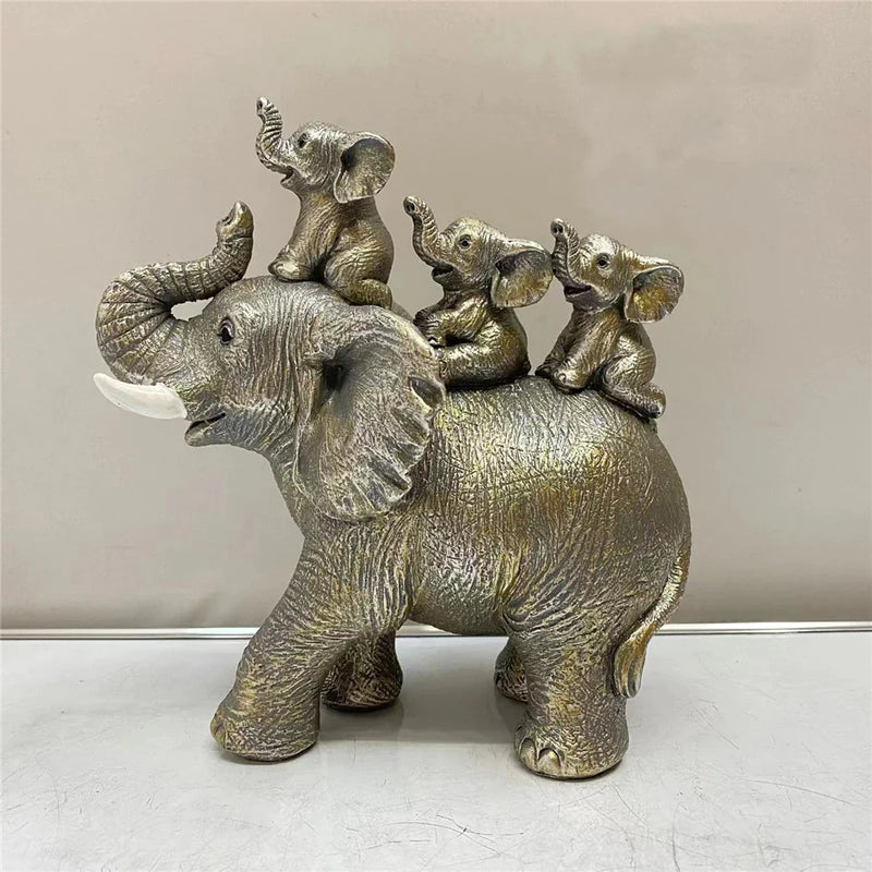 Afralia™ Elephant Family Figurine Resin Calf Kids Miniature Ornament Decoration