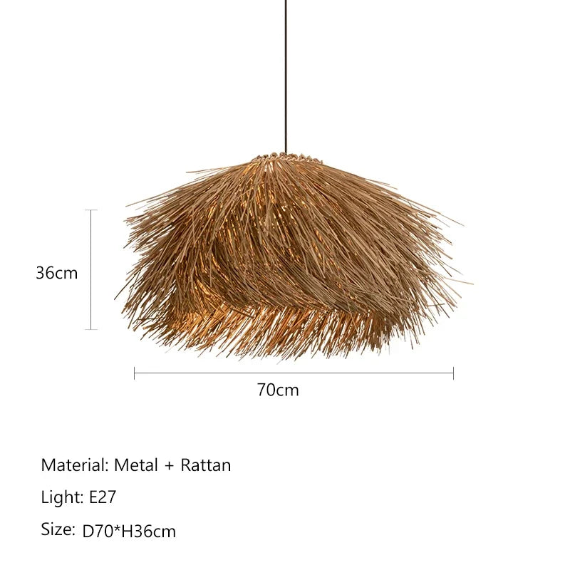 Afralia™ Wabi Sabi Rattan LED Chandelier, Hand-Woven Retro Pendant Lights for Home Decor