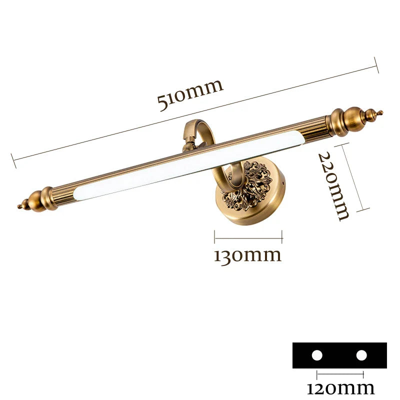 Afralia™ Antique Golden Europe Bronze Mirror Lamp LED 8W 51cm Bedroom Wall Light