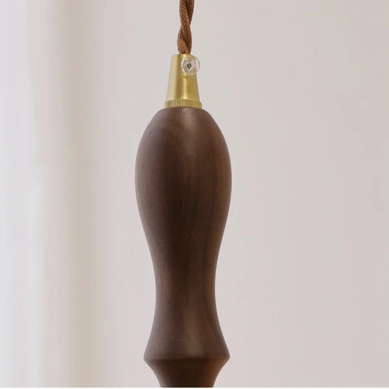 Afralia™ Green Glass Walnut Wood LED Pendant Light, Nordic Modern Hanging Lamp