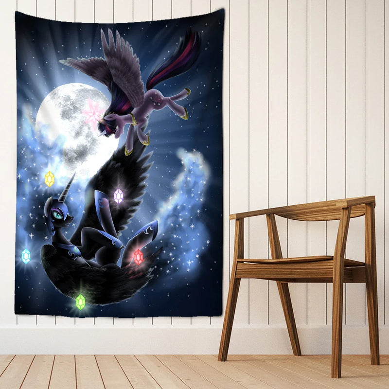 Afralia™ Condor Moon Universe Tapestry - Dark Starry Psychedelic Hippie Wall Hanging