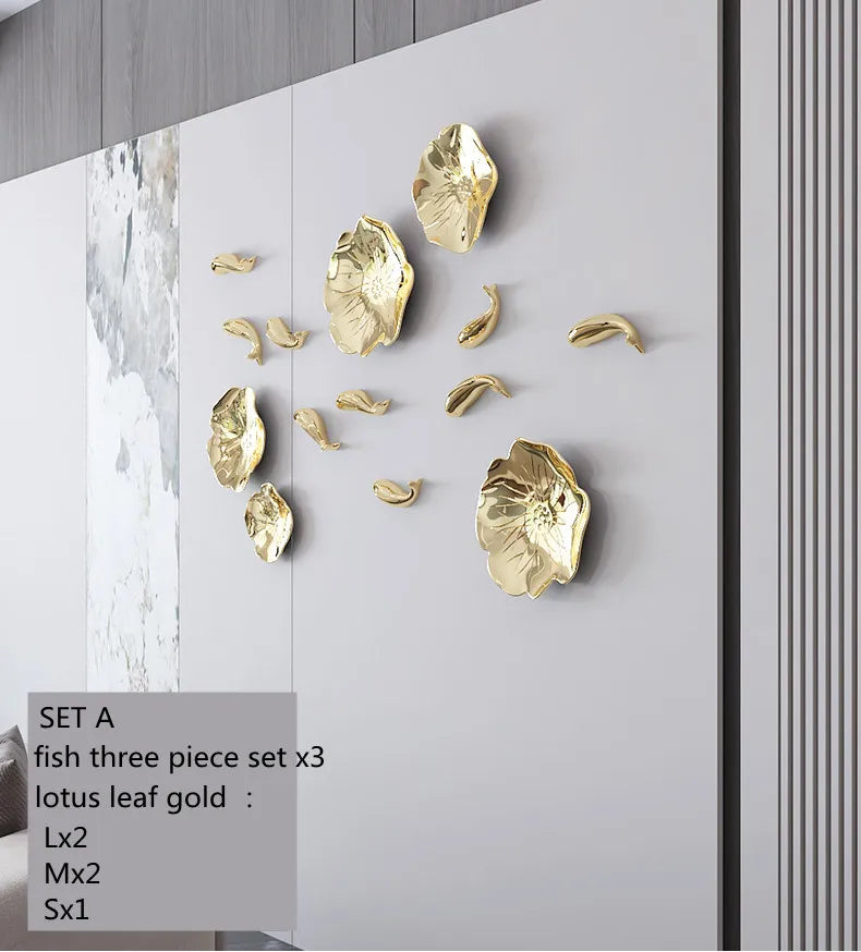 Afralia™ Carp Fish Lotus Leaf Gold Wall Pendant Chinese Bionics Home Decor