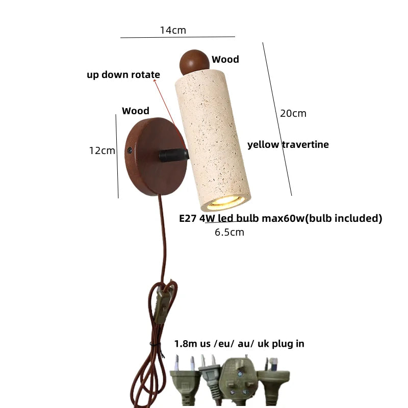 Afralia™ Nordic Modern Rotate LED Wall Lights Yellow Travertine Stone Wood Applique Murale
