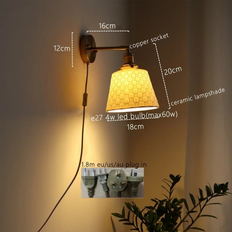 Afralia™ Ceramic Copper LED Wall Lamp for Bedroom Bedside Mirror Light