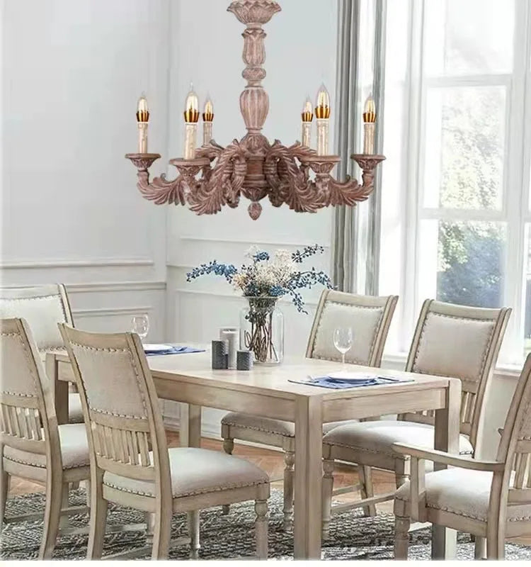 Afralia™ Country French Solid Wood Chandelier for Bedroom, Dining Room, Living Room, and Study
