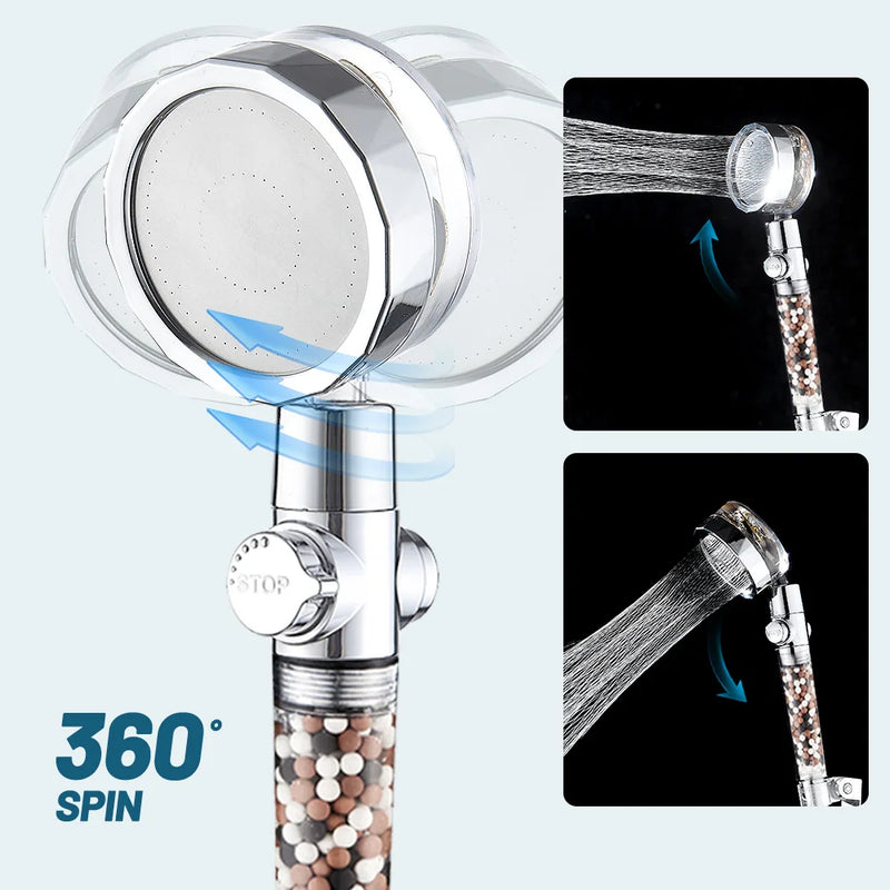 Afralia™ 360 Rotating Filter Shower Head with Water Saving Anion Stone Sprayer