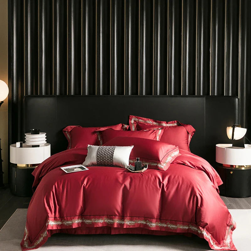 Afralia™ Luxury Jacquard Embroidery Bedding Set in Champagne Gold and Black