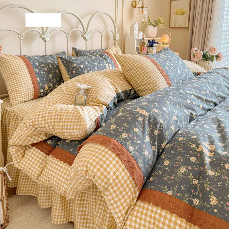 Afralia™ Floral Embroidery Lace Bedding Set Full Double Size Skin Friendly Cotton