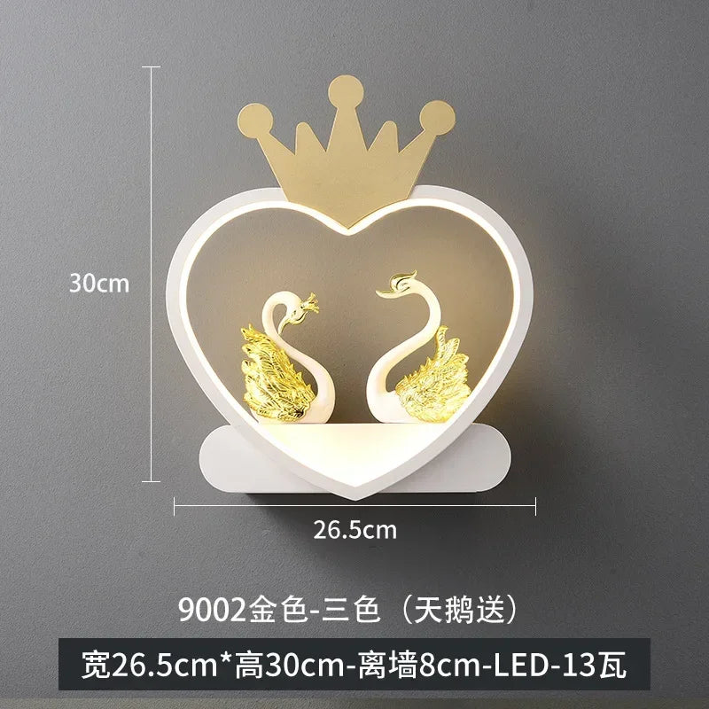 Afralia™ Nordic Heart Crown Wall Lamp for Princess Children's Room, Aisle, Bedroom - Strawberry Girl Ornament