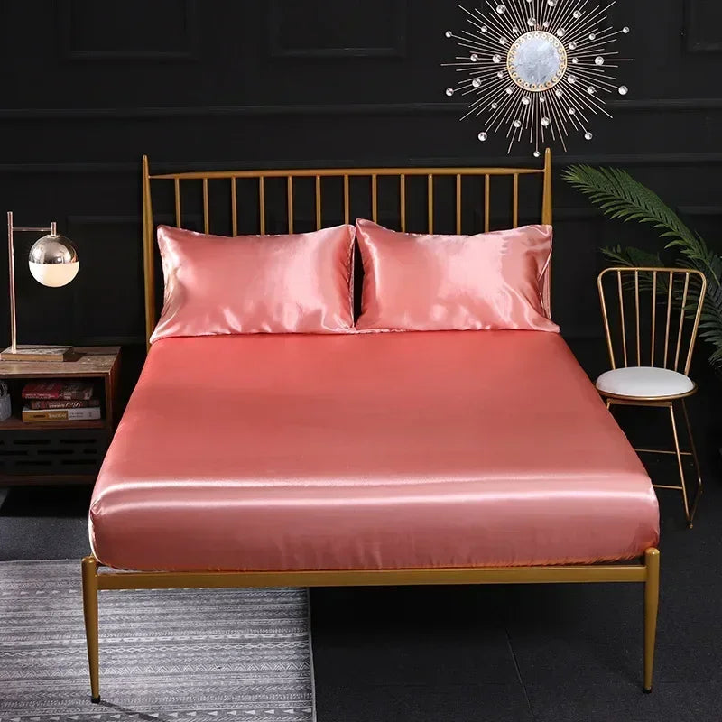 Afralia™ Silky Satin Fitted Sheet - Smooth Luxury Bed Linen for Queen King Double Beds