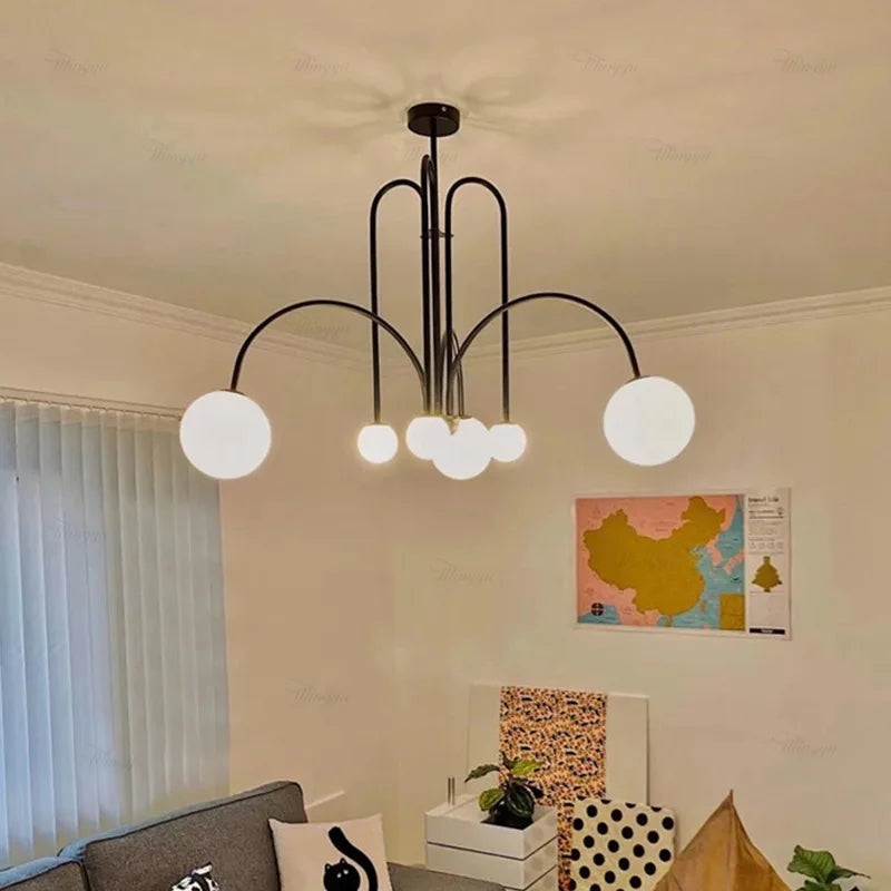 Milky White Glass Ball Chandelier by Afralia™: Modern LED Light Fixture for Dining Room