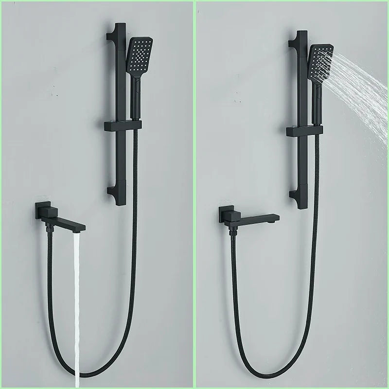 Afralia™ Black Rainfall Shower Faucets with Slider Bar and Embedded Mixer