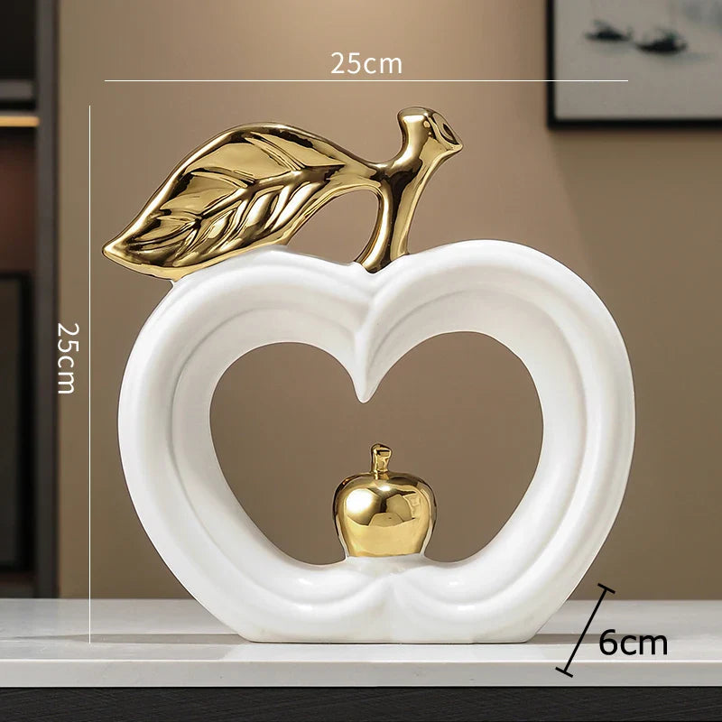 Afralia™ Apple Sculpture: Gold-Plated Ceramic Desk Ornament for Minimalist Room Decor