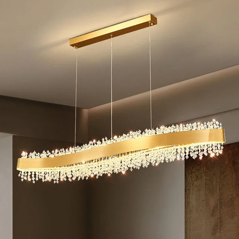 Afralia™ Tassel Crystal Pendant Chandelier - Modern Gold LED Lighting for Dining & Living Room