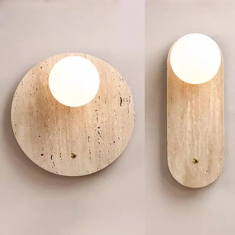 Afralia™ Natural Stone Round Wall Lamp LED Sconce for Bedroom Decor