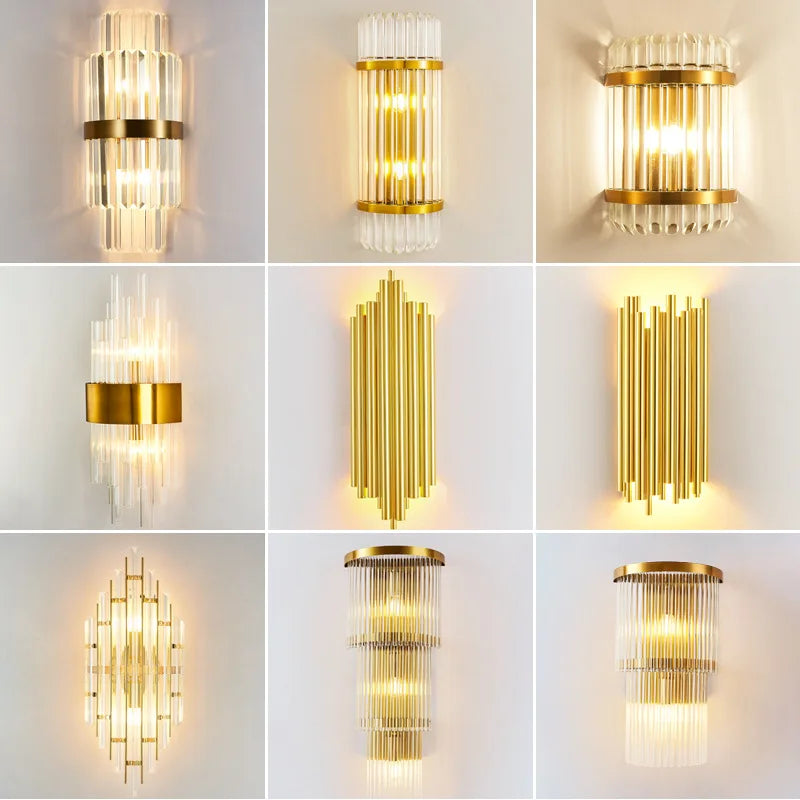 Afralia™ Gold Crystal LED Wall Lights for Bedroom Living Room Home Decoration