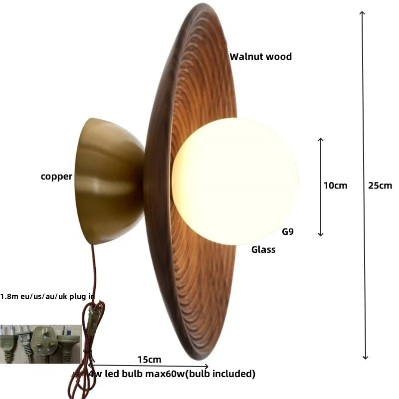 Afralia™ Nordic LED Walnut Wood Glass Wall Light - Modern Simple Luminaire