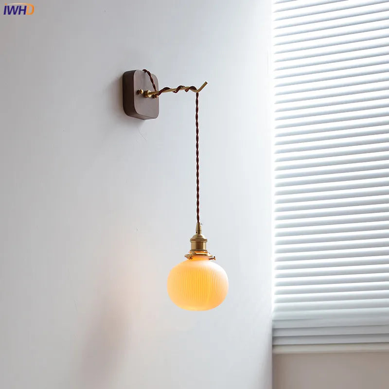 Afralia™ Ceramic Ball LED Wall Lights with Pull Chain Switch for Bedroom Bathroom