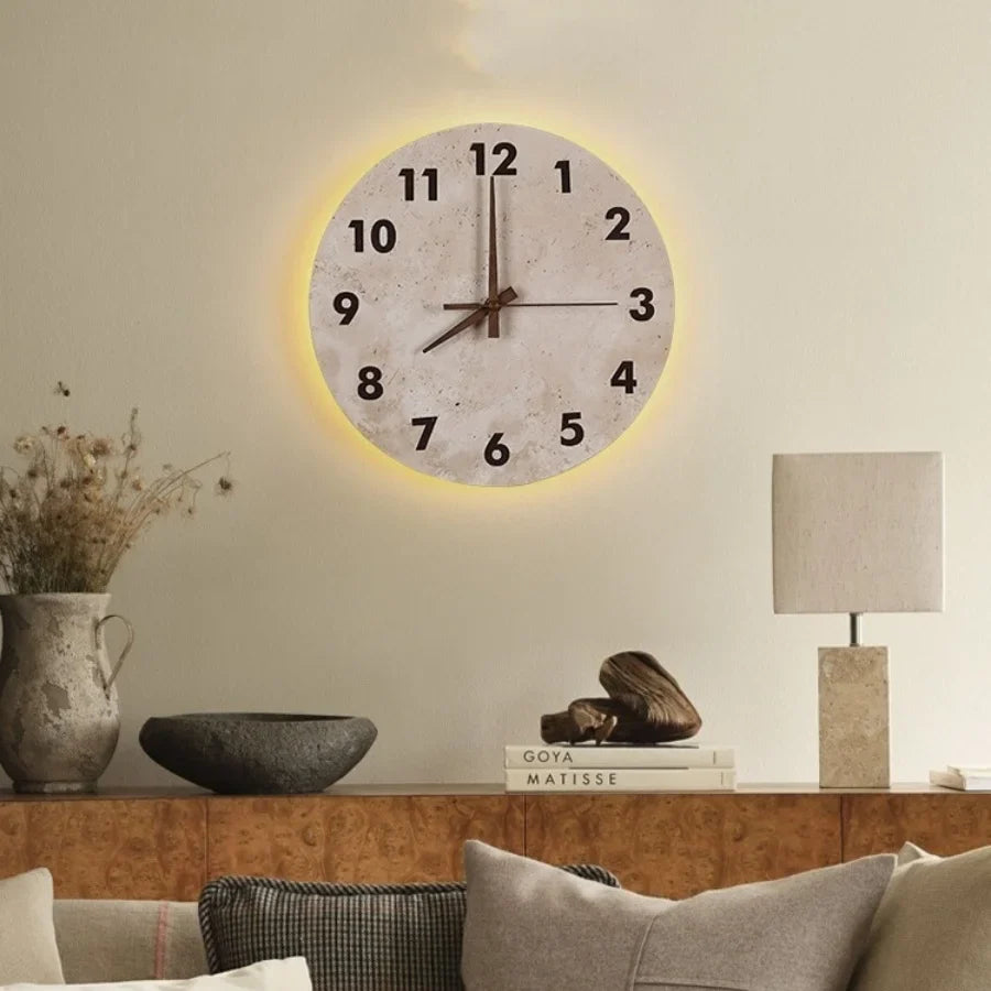 Afralia™ LED Stone Clock Wall Lamp Sconce, Modern Nordic Yellow Cave Bathroom Mirror Light