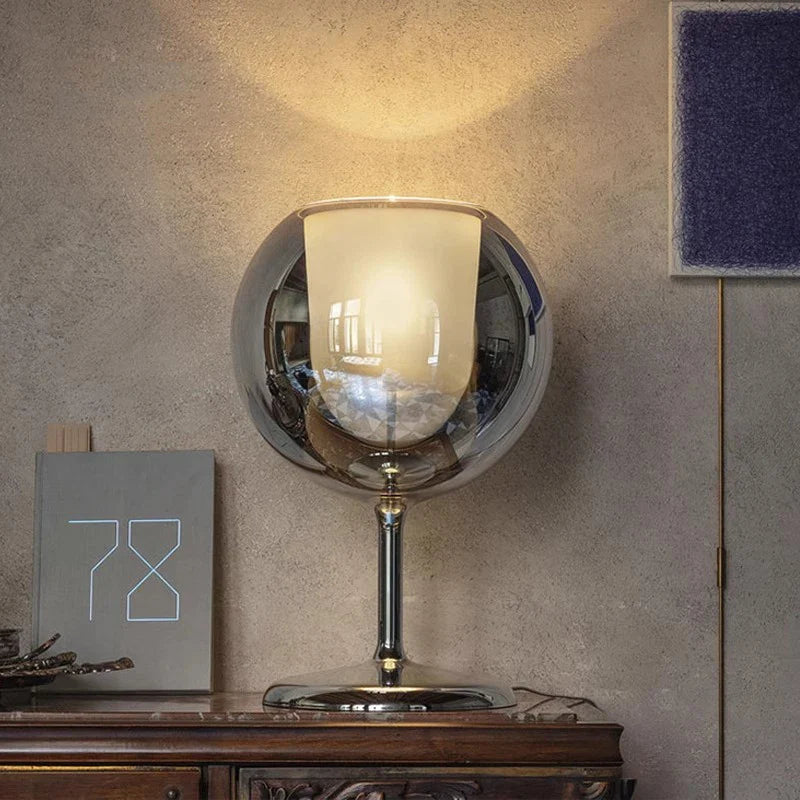 Afralia™ Rose Gold Blue Glass Table Lamp Luxury Decor Item