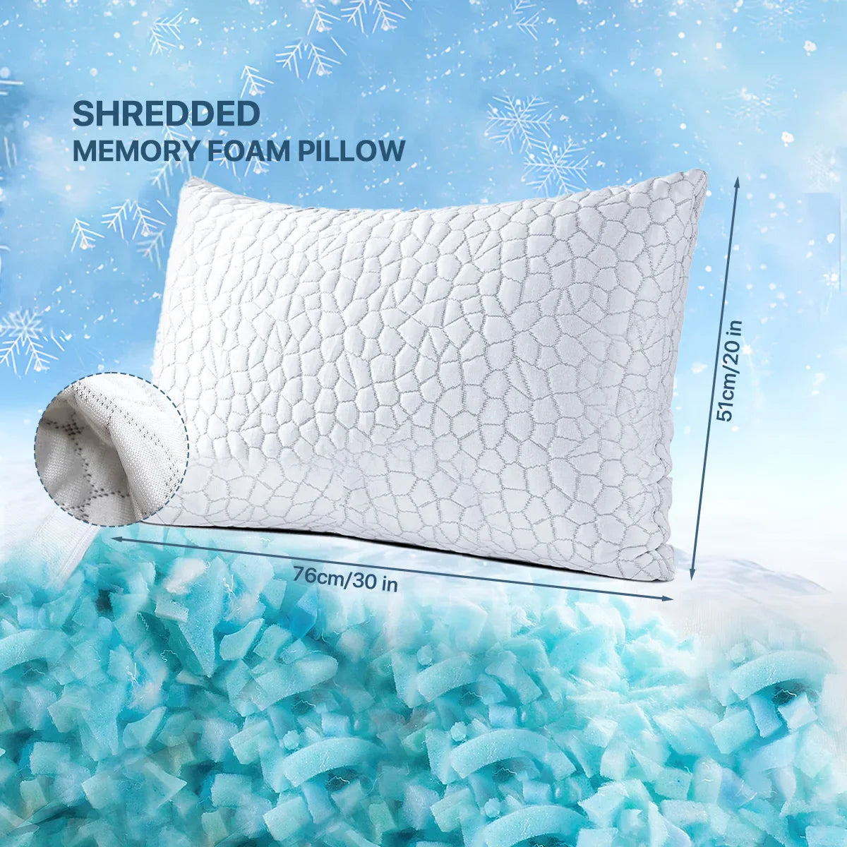 Afralia™ Cooling Shredded Sponge Memory Foam Pillow - Medium Firm Support
